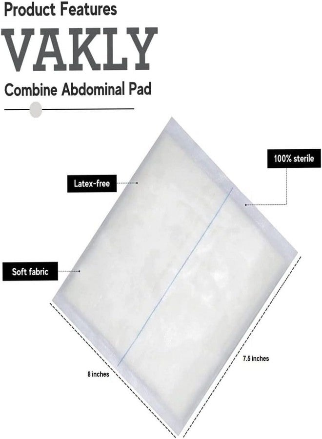Vakly ABD Combine Abdominal Pads 8" x 7-1/2" High Absorbency Sterile Individually Wrapped 8" x 7-1/2" Non-Adherent Absorbent Post-Op Gauze - Heavy-Draining, Trauma and First Aid Wound Dressing (24) - Image 2
